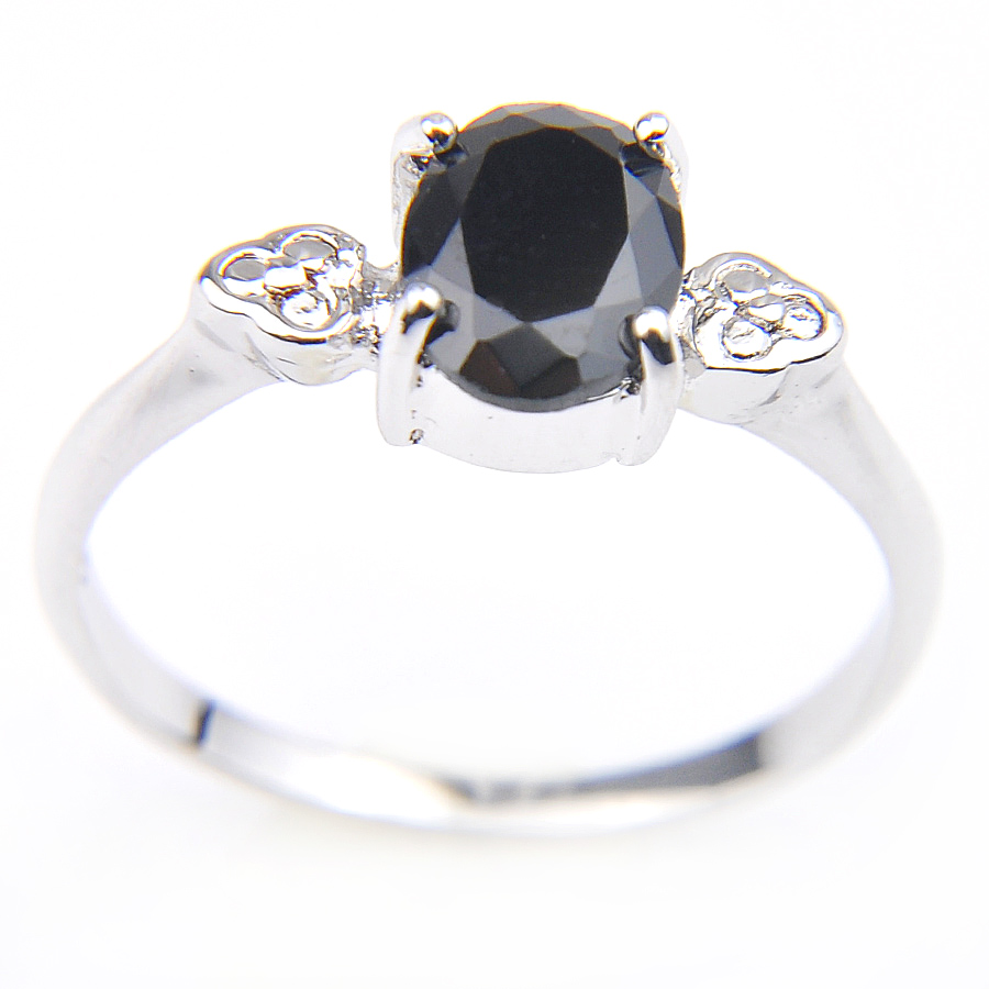 

Newest Black Natural Onyx Gems Oval Rings 925 Sterling Silver Rings For Woman R0217