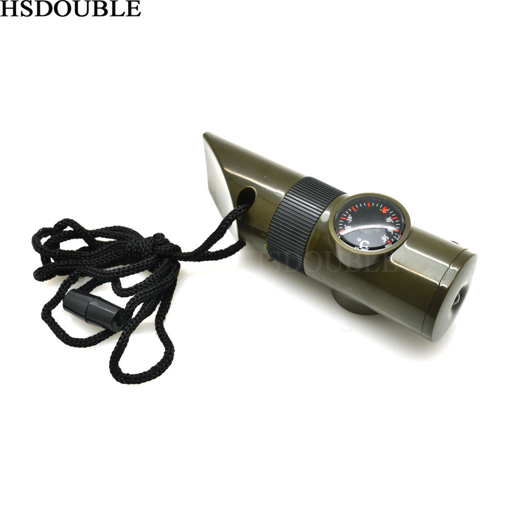

1pcs 7 in 1 Multifunctional Military Survival Kit Magnifying Glass Whistle Compass Thermometer LED Light