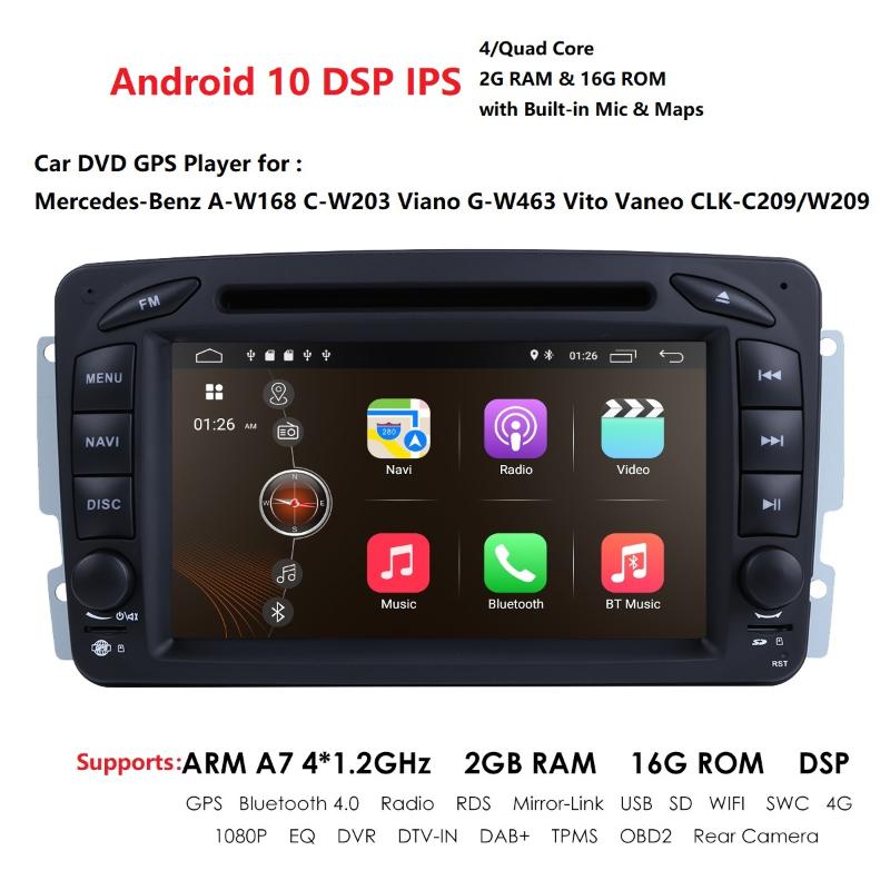 

7 Inch Android 10 2 Din 4 Core IPS Car radio DVD player For CLK W209 W203 W208 W463 Mirror Link DAB+ DSP 2GB 16GB car dvd