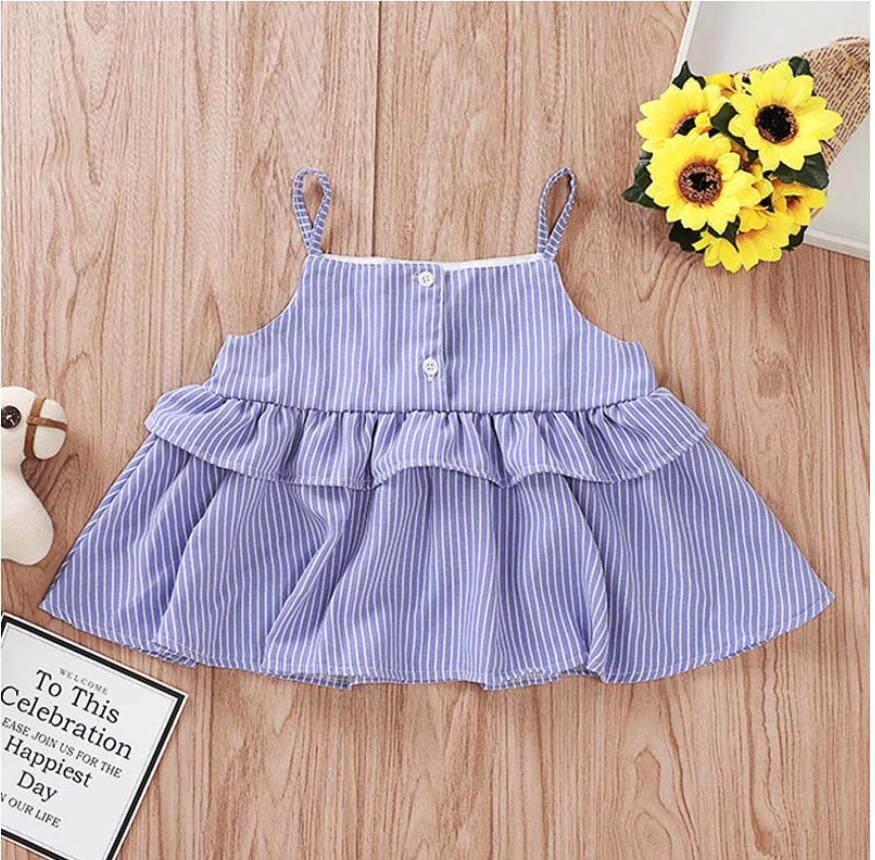 

Girl Blue and White Strip Sleeveless Tops Baby Summer Suspender Belt Lotus Tops Kids Clothes One Piece ZHT 289, As picture