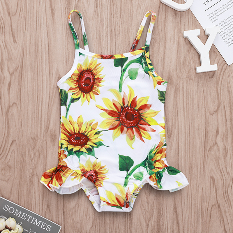 Baby Girl Hawaiian Ruffles Bikini One-Piece Swimsuit Beach Bathing Suit Floral Swimwear+Headband 2 Pcs Set