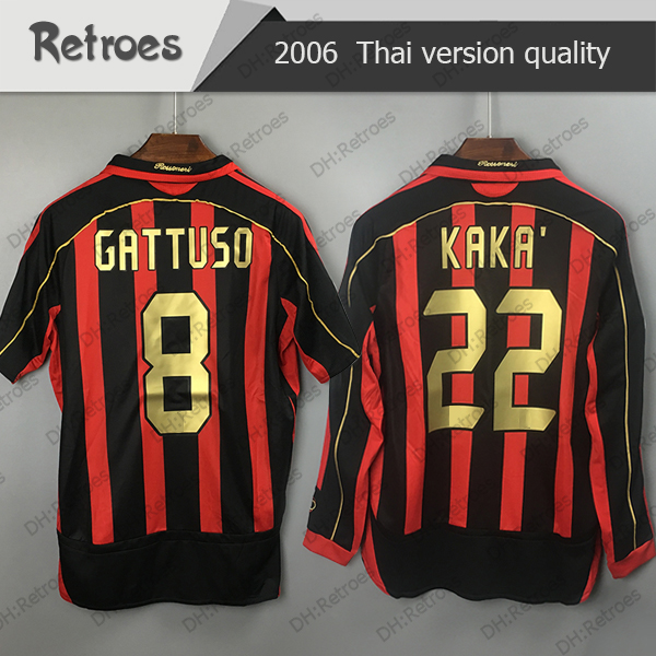 

06 07 Retro 21 PIRLO KAKA GILARDINO INZAGHI Retro Camiseta 2006 2007 Long sleeve SHEVCHENKO MALDINI RONALDINHO vintage, 96-97