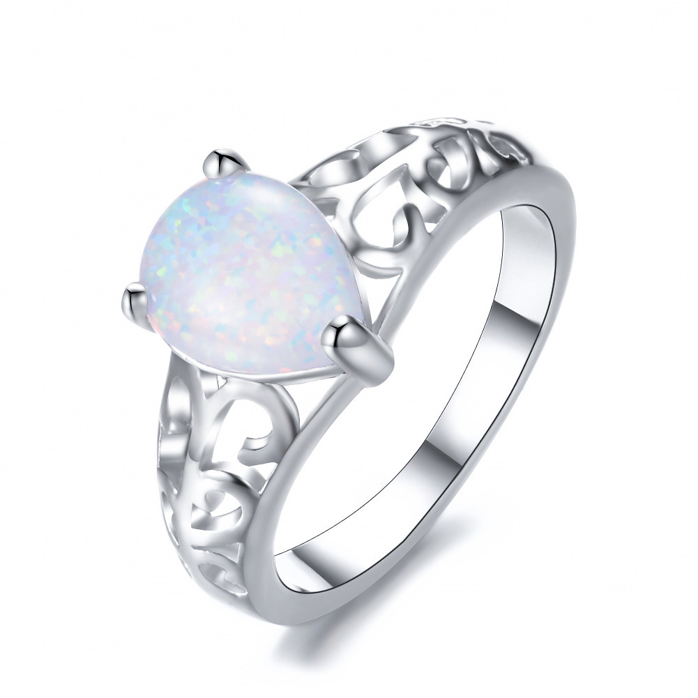 

Luckyshine 6 Pcs/1Lot Florid Shiny Drop Antique White Fire Opal Gems Silver Rings Weddiing Family Friend Holiday Gift Rings