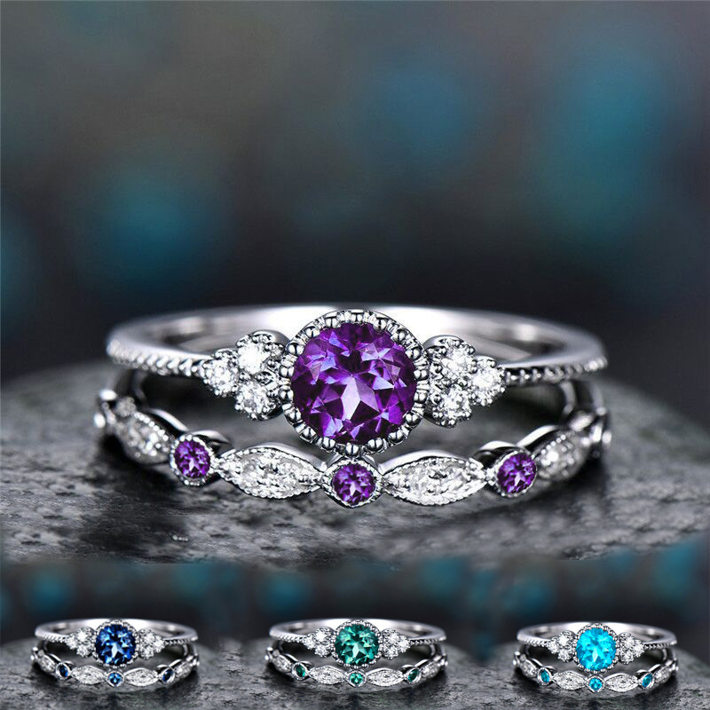 

Green Blue Stone Crystal Rings For Women Sliver Color Wedding Engagement Ring fine fashion Jewelry