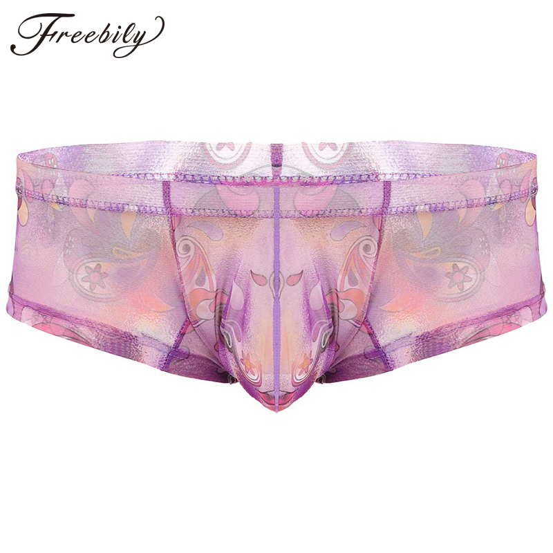 

Mens Underwear See Through Sheer Lingerie Panties Jockstraps Bulge Pouch Flower Printed Sissy Gay Briefs Underwear Underpants, Black