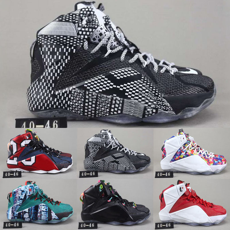 

2021 Lebron 12 XII P.S Elite Outdoor Shoes Rainbow South Beach BHM What The for Top quality 12s Black White Green Red Men, As shown 6