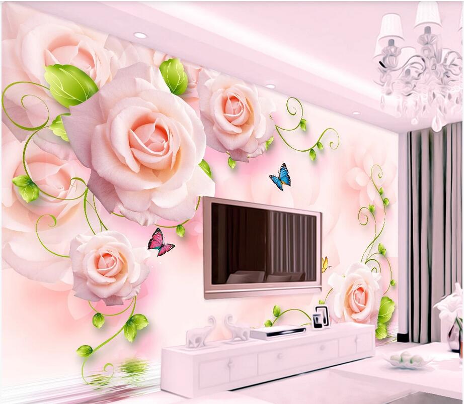 

Custom wall stickes photo 3D pink rose dream fashion flower living room TV background wall home decor murals wallpaper for walls 3 d, Non-woven wallpaper