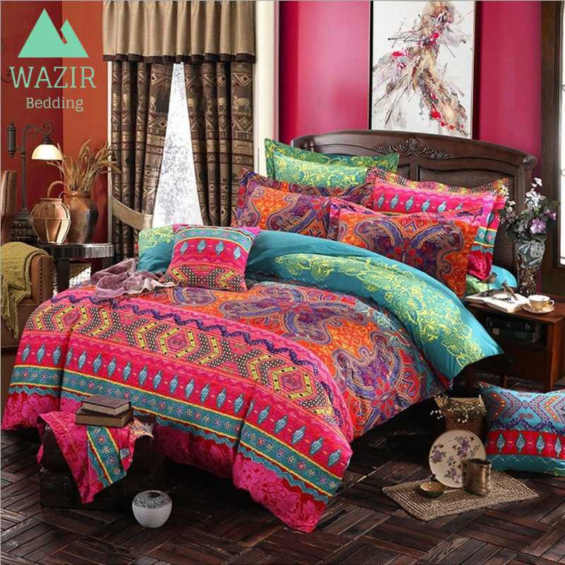 

edredon Bohemian Ethnic Style Bedding Set Twin  Queen King Duvet Cover Pillowcase bed sheet bedroom decor Home Textile, Pink