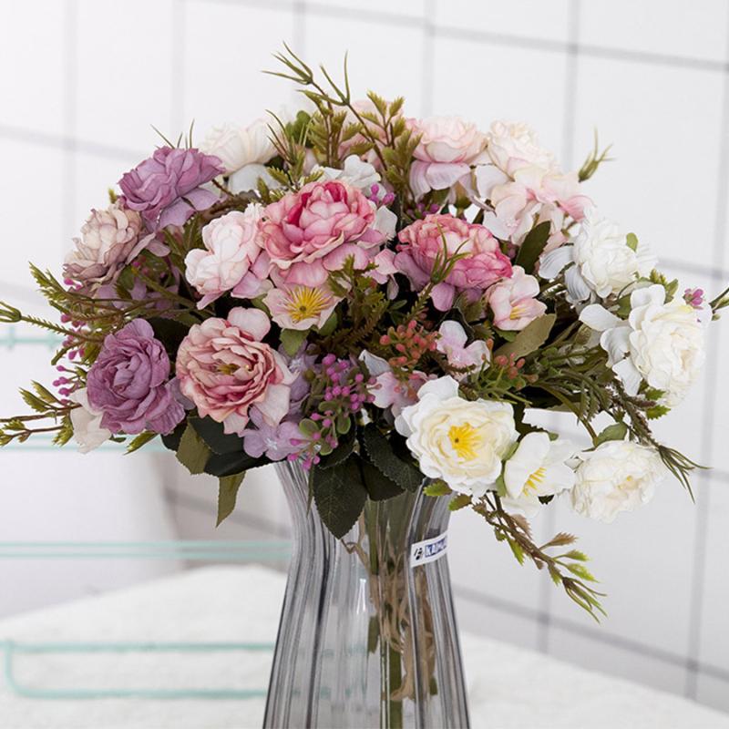

Peony DIY Party Decoration Vintage Silk Artificial Flowers Small Rose Wedding Fake Flowers Festival Supplies Home Decor Bouquet, White