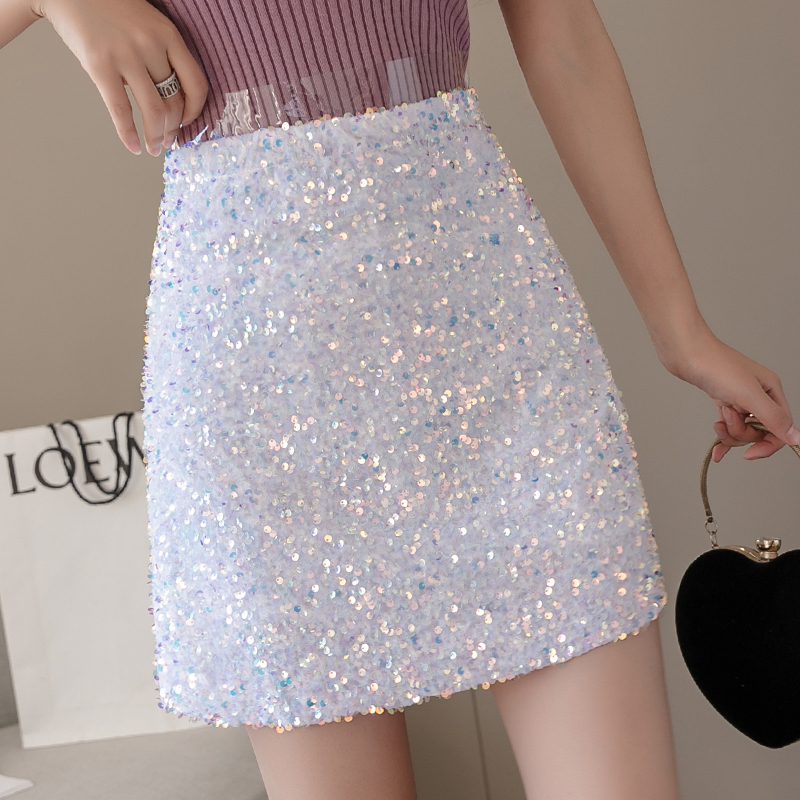 

Women' Skirts Shiny Small Skirt Female Gold Sequins Skirt A- line Skirts Moda Mujer 2020 New Spring Package Hip 910A, Black