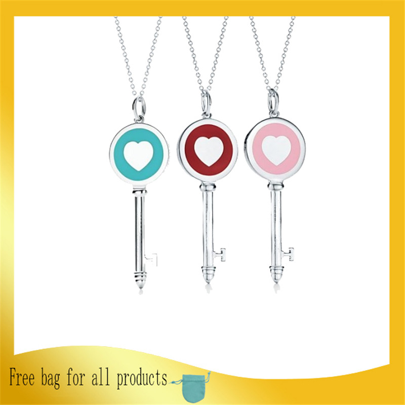 

High Quality Heart-shape Key Pendant Necklaces S925 Sterling Silver Jewelry For Woman Girls Valentine Best GIFT