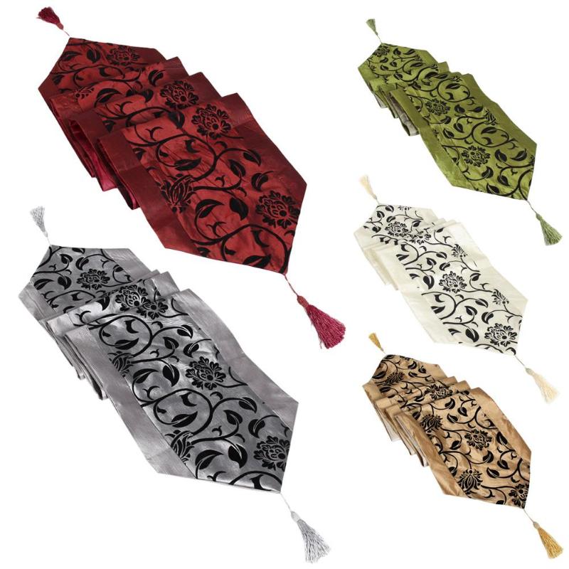 

Table Cloth European Flower Tablecloth Party Wedding Decoration Raised Flower Blossom Flocked Damask Table Runner Cloth Cover, Color 8