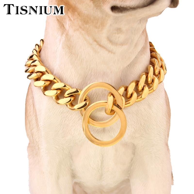 

Chains Dog Chain Necklace Pet Supplies Cuban-Style Link Double Round Flat Lock Polish Both Sides The Stainless Steel 15mm