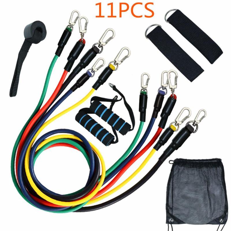 

11PCS Resistance Bands Tube Set Stretch Training Rubber Expander Tubes Pilates Fitness 4 Tubes Latex Foot Elastic Pull Rope