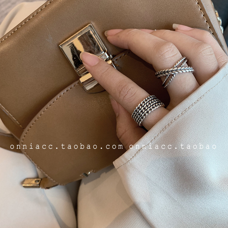 

Cable Chain Cross Ring Womens Index Finger S925 Sterling Silver Thai Silver Retro Personality-