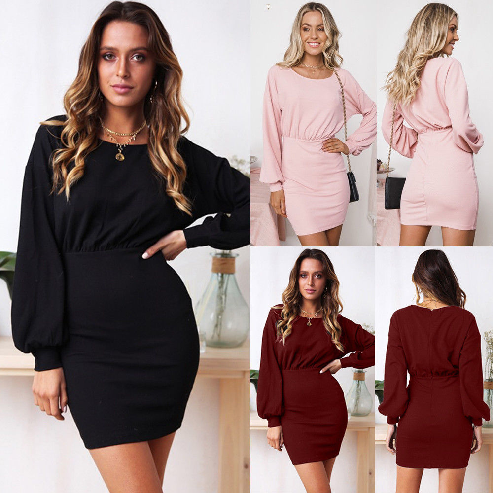 

Hirigin Harajuku Sexy Dress Fall 2018 New Womens Long Sleeve Bodycon Dress Party Ladies Autumn Beach Mini Dresses, Khaki