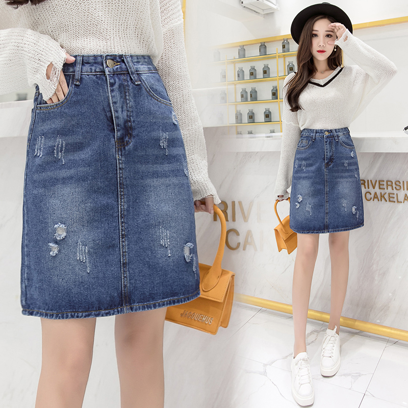 

Blue, Gray European Fashion Embroidered Denim Skirts ShuHua362