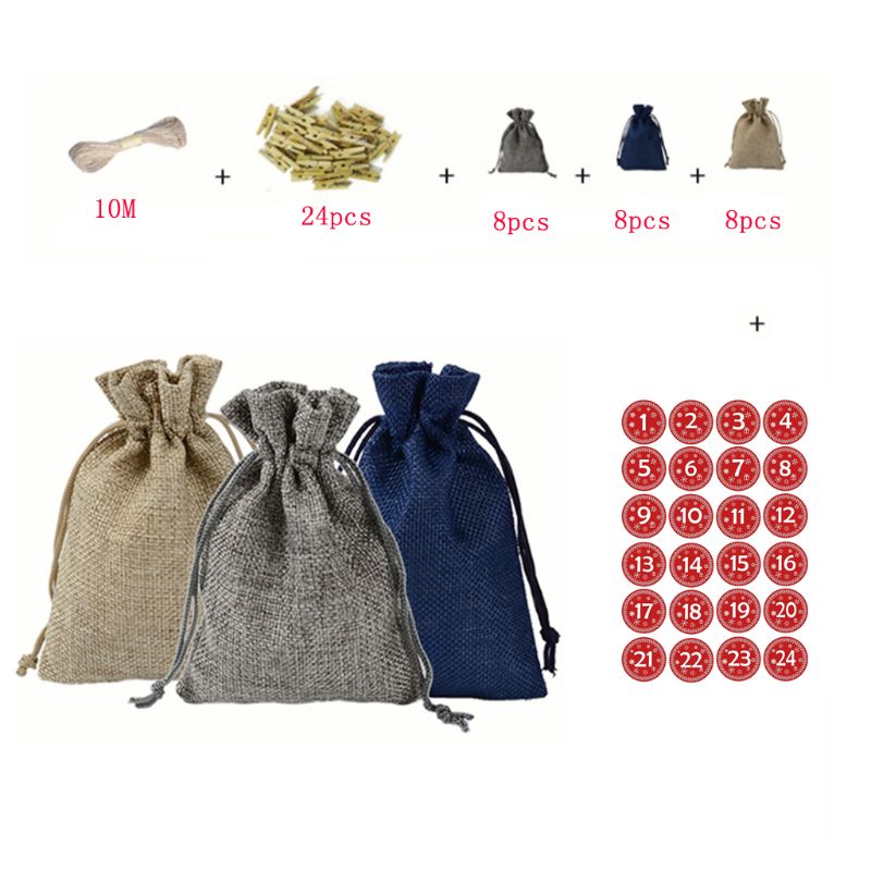 

24 pcs christmas advent calendar Bag Christmas Gift Bag Calendar Craft Kit mini wooden xmas ornament home