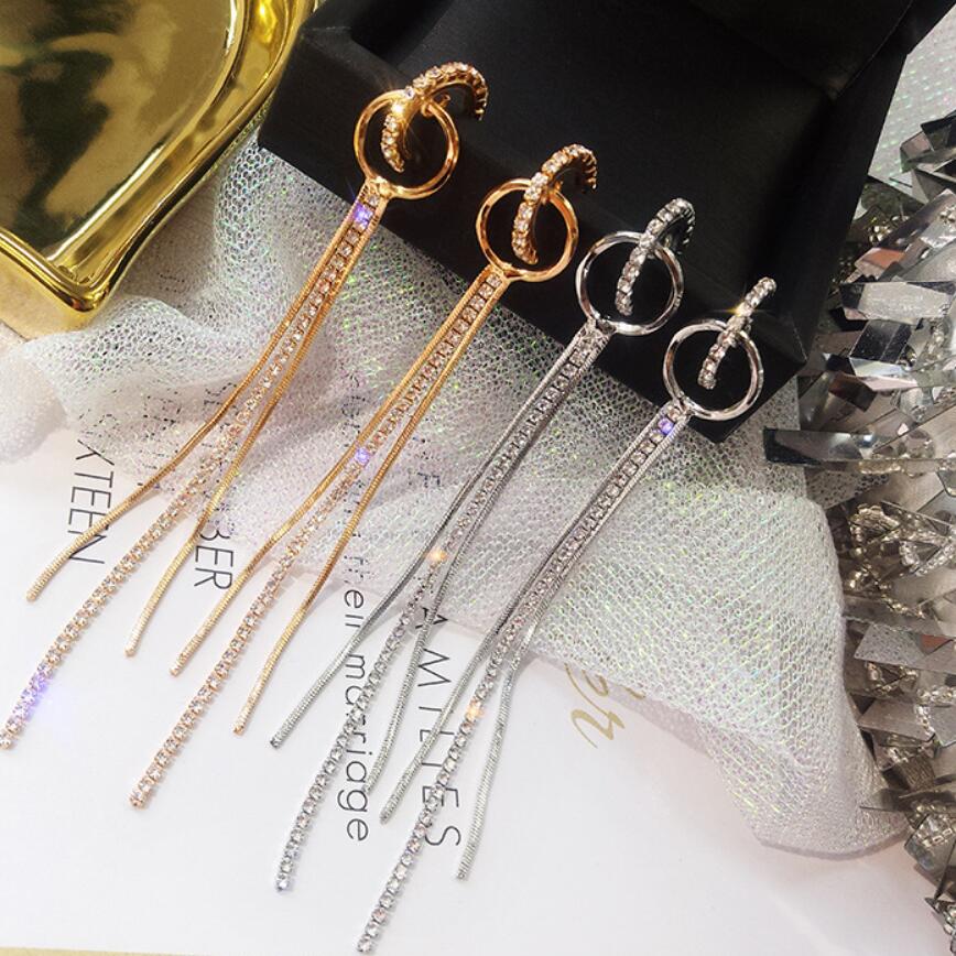 bijoux S925 boucles d'aiguilles en argent sterling boucles rondes petit cercle pour les femmes à long pompon de fahsion chaud
