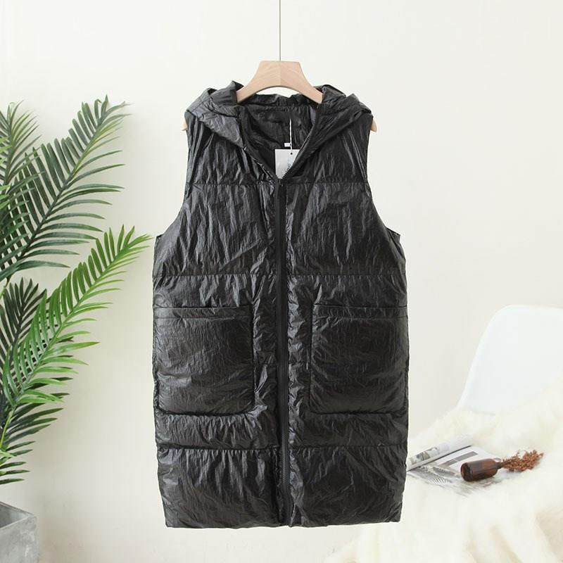 

Winter Vest Jacket Women Long Vests New Korean Hoodies Cotton Waistcoat, Black