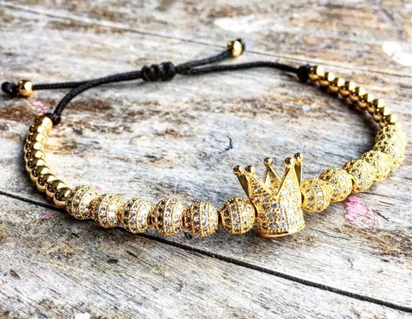 

New Fashion men Micro Pave CZ Cubic Zircon Jewelry charm of the Crown and 4mm Round Beads Braided Bracelet Female pulseira macrameKKA2595, Black