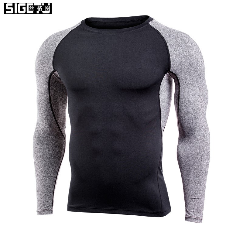 

Men Rashguard Running Shirt Men Shirt Long Sleeve Quick Dry Compression Shirts Gym Fitness Sport Anti UV Sports, Black feather