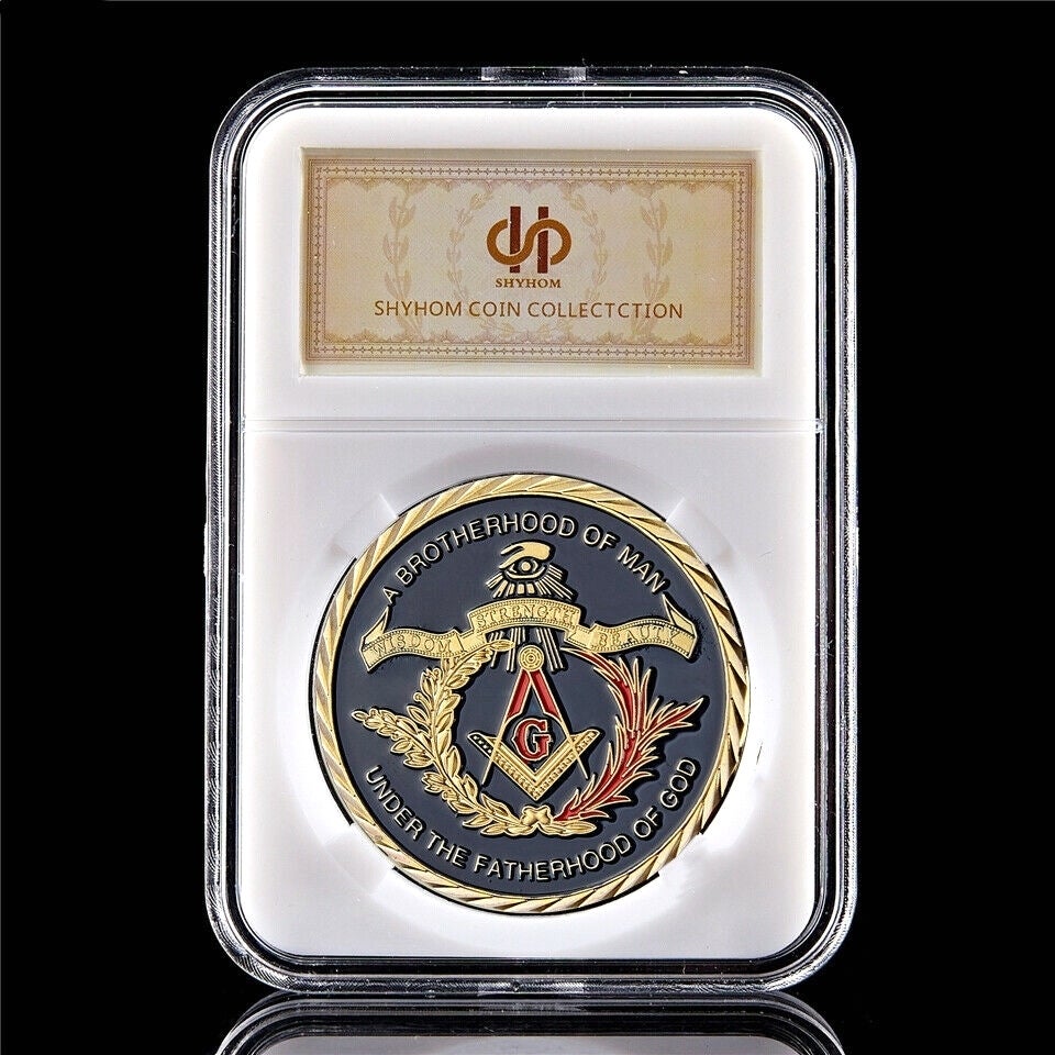 Souvenir Coin European Brotherhood Masonic Freemasonry Craft 1oz Gold Plated Collectible Coin Token Physical W/Pccb Box-image-522006449