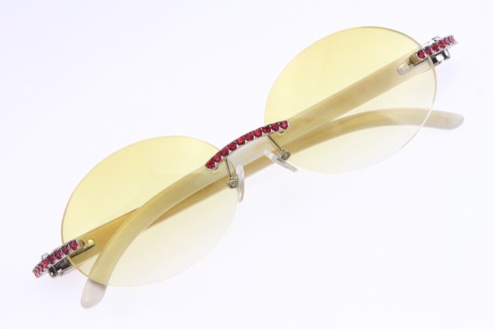 

New Good Quality sunGlasses Vintage White Genuine Natural 3524012 Rimless Round Vintage Unisex High end Red Diamond Glasses
