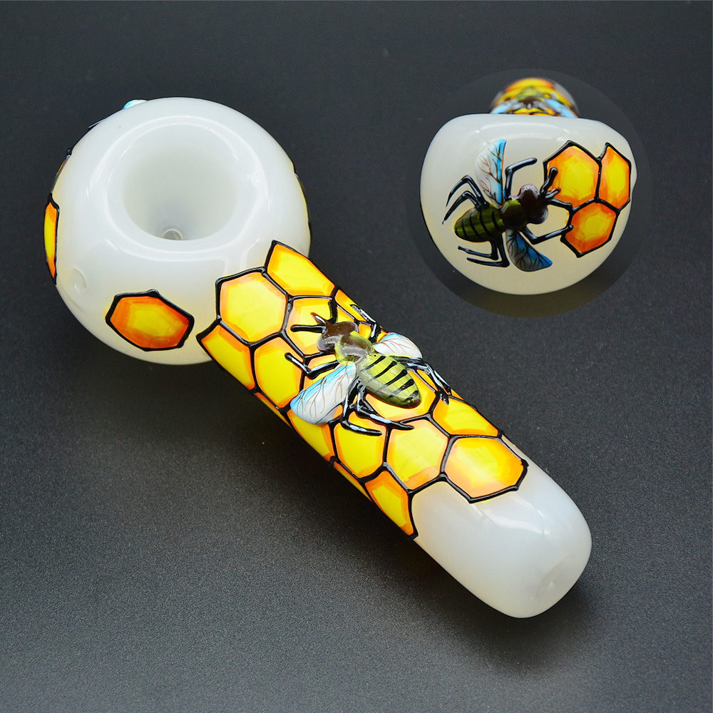 

5 Inch Bee Honeycomb Glass Hand Pipe Bowl Tobacco Smoking Spoon Pipes Oil Burner Dogo Dry Herb Bubbler