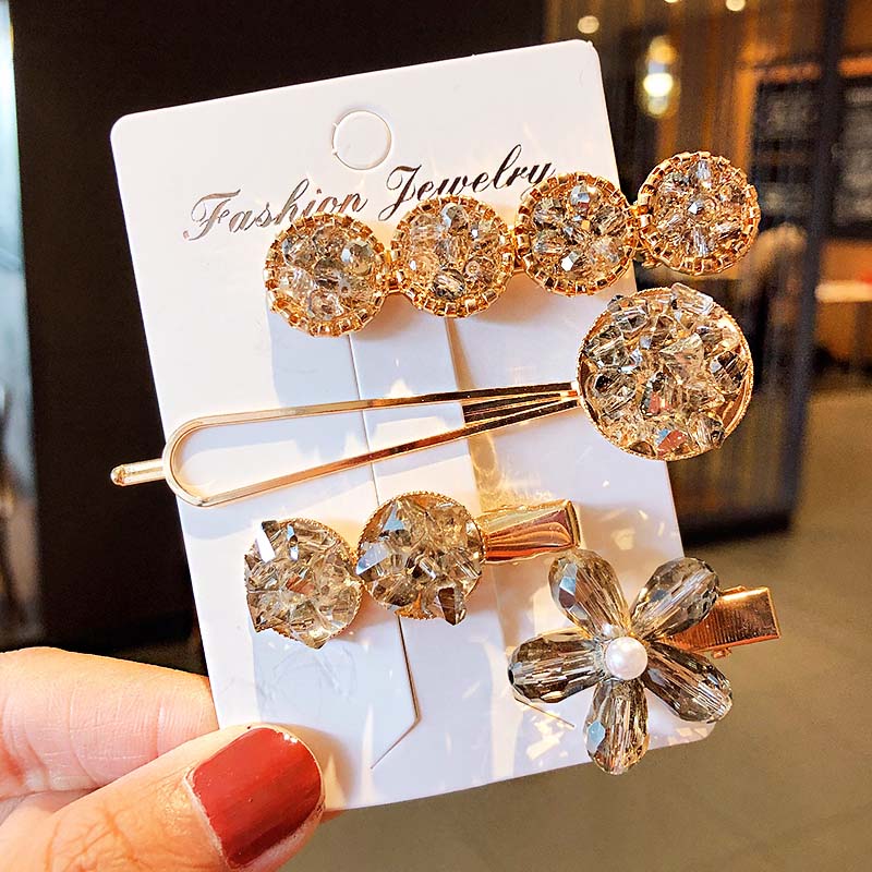 

4PCS/Set New Women Luxury Crystal Flower Round Hairpins Sweet Hair Clip Barrette Hair Ornament Headband Fashion Accessories