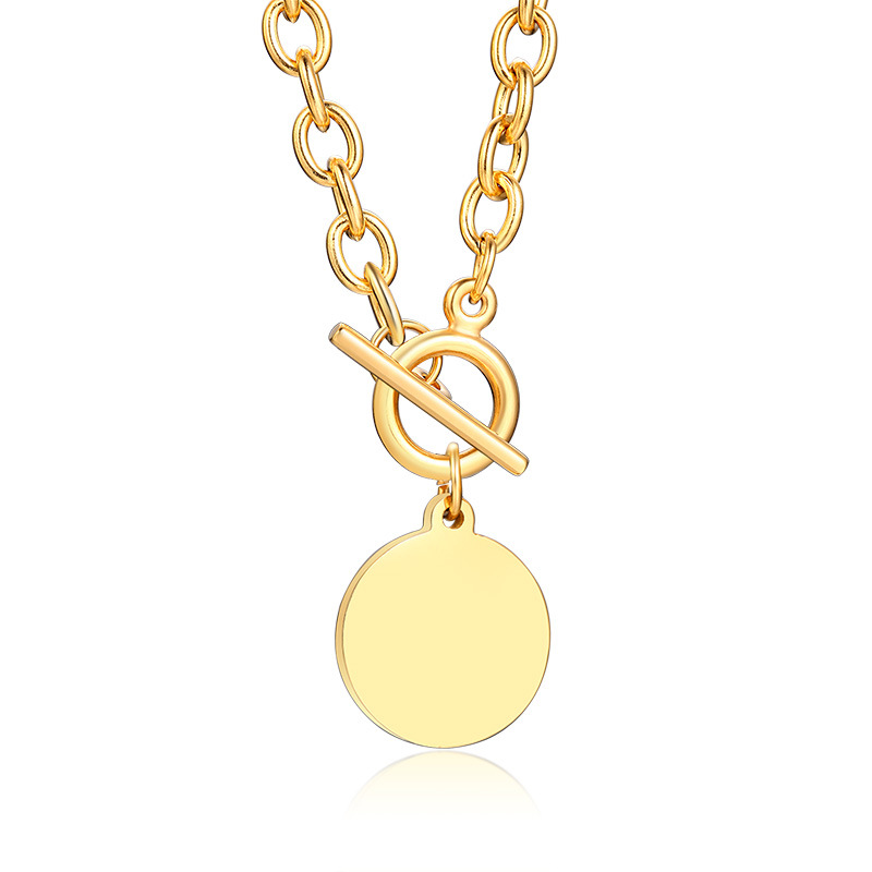 

Net red blogger with the same T-button necklace Stainless steel Chain drop Large chain European and American simplicity