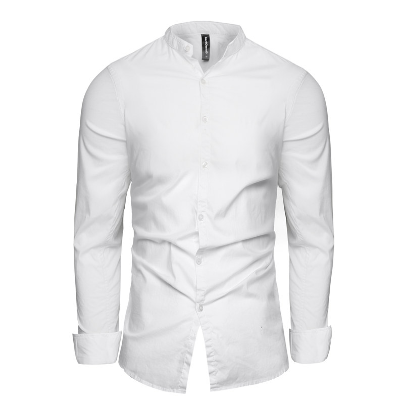 

GustOmerD Nice Tide Fashion Male Shirt Long Sleeves Tops Solid Turn-down Collar Mens Dress Shirts Mandarin Collar Slim Men Shirt, Black