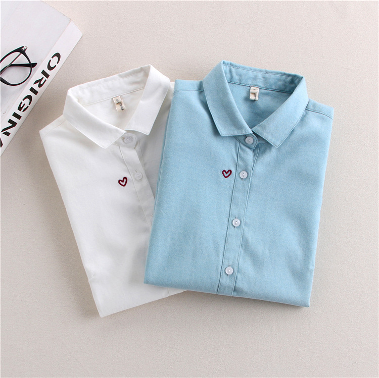 

2020 Embroidery Women Blouses New Spring Women Long Sleeve Blouse Cotton Oxford Casual White Shirts Female Tops Clothing, 2#