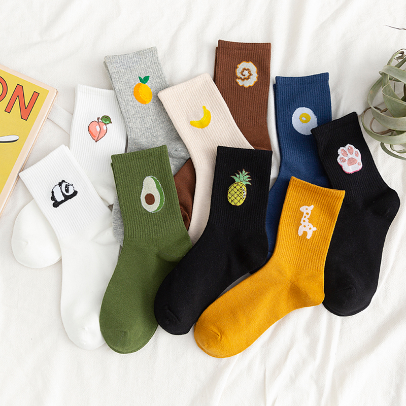 

Unisex Funny Fruit Socks korean style Men Women Harajuku Colorful Cute Mid Crew Socks 100 Cotton Kawaii Sock Meias, Brown
