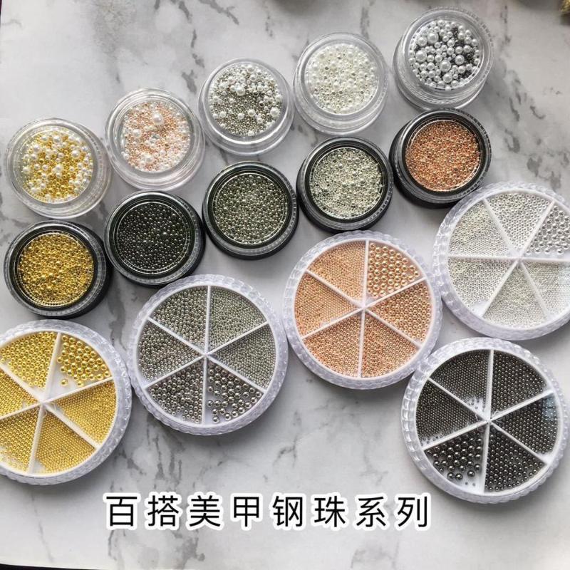 

Box Mixed Size Metal Steel Ball Rose Gold Silver Caviar Nail Accessories Small Turntable Ornaments Nail Art Decorations Charm