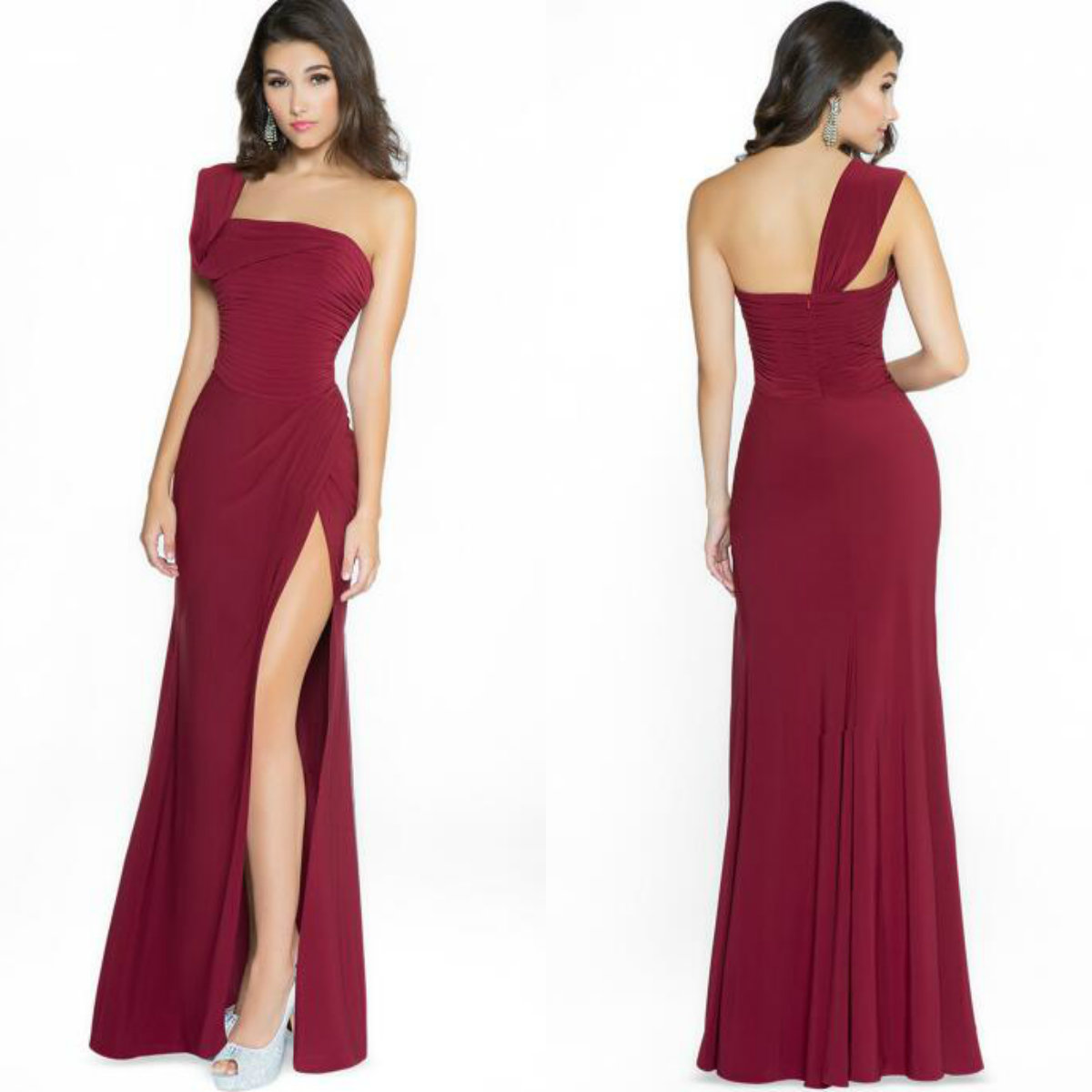 

2020 Satin Mermaid Evening Dresses One Shoulder Ruffled Sleeveless Prom Gown Open Back High Splits Floor Length Formal Party Gown, Yellow