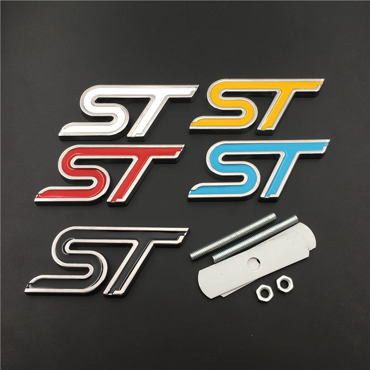 2pcs ST Grille Emblems Red Back Sticker Replacement for Ford Focus 2 Focus 3 FIESTA F-150 Kuga FUSION ESCAPE EDGE Metal Decal Badge