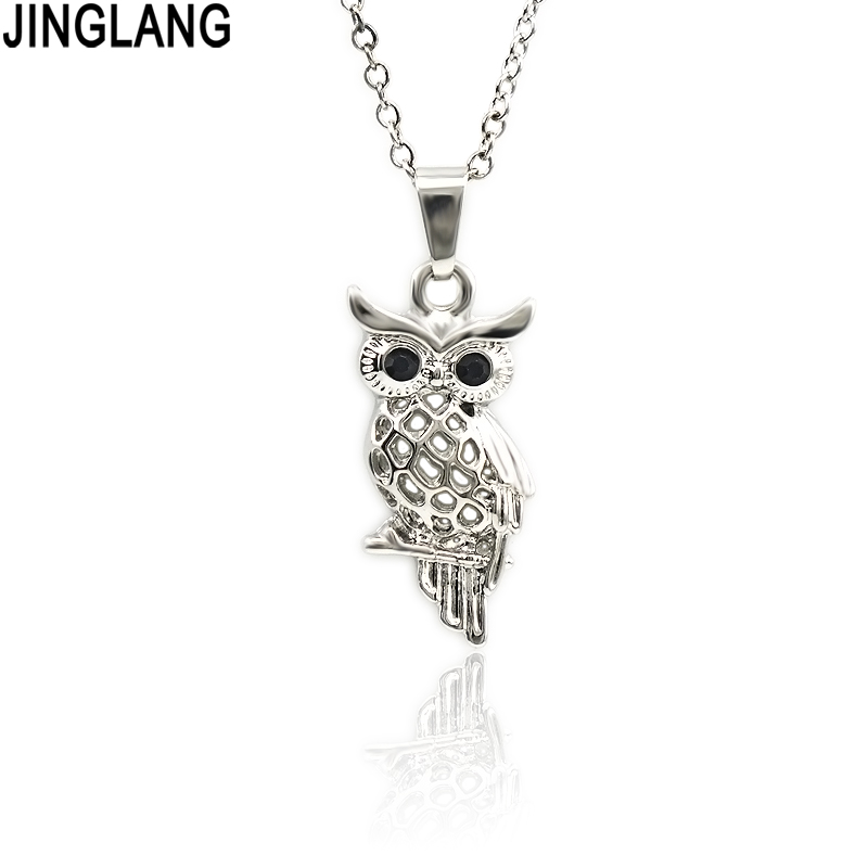 

JINGLANG Women Elegant Necklace Crystal Rhinestone Owl Pendant Necklaces Ladies Fashion Jewelry Gift, Silver