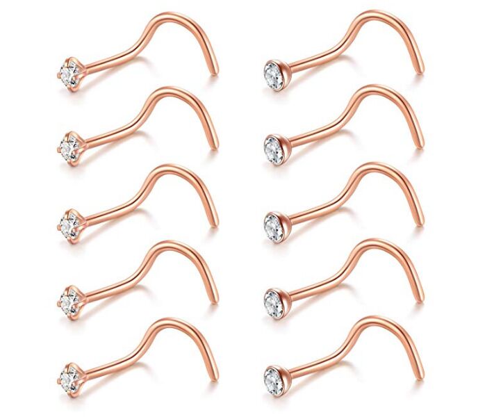 

Tragus Piercing Zircon Screw Nose Stud Body Jewelry Wholesales Rhinestone Nose Ring Eyebrow Bar Helix Cartilage Earring Stud, Silver