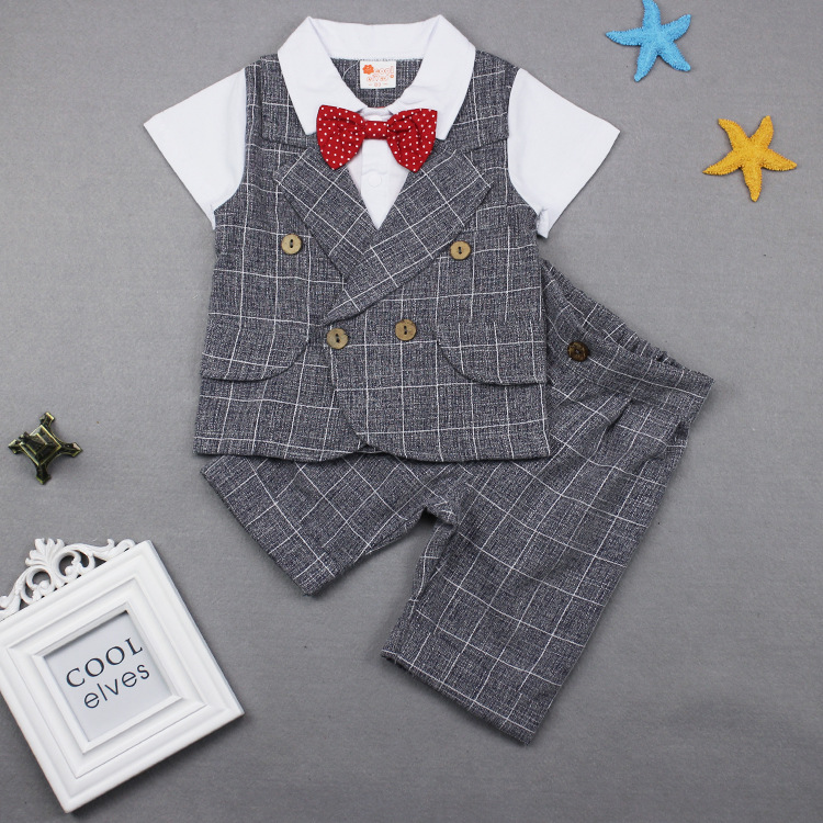 

Kids Suits Boys Summer Plaid Gentleman Bow Two-piece Letter Print 2019 Top Girl Fashion Casual Shirts Pants Outfits, Blue