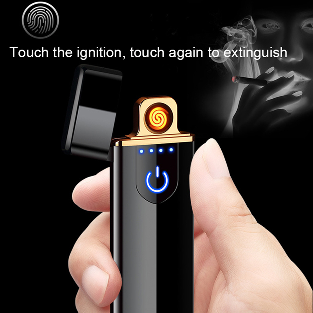 

Ultra-thin Metal Cigarette Electronic Lighter USB Windproof Flameless Rechargeable Electric Coil Lighter Plasma Touch Sensing