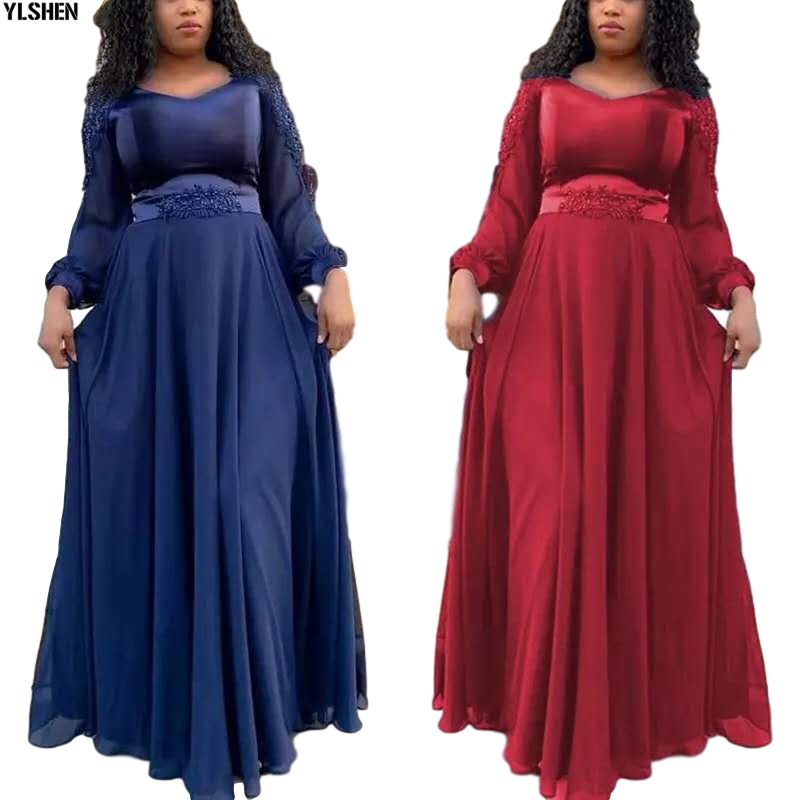

Evening Party Long Maxi Dress Dashiki African Dresses for Women Velvet Lace Embroidery Long Sleeve Robe Africaine Femme Clothes