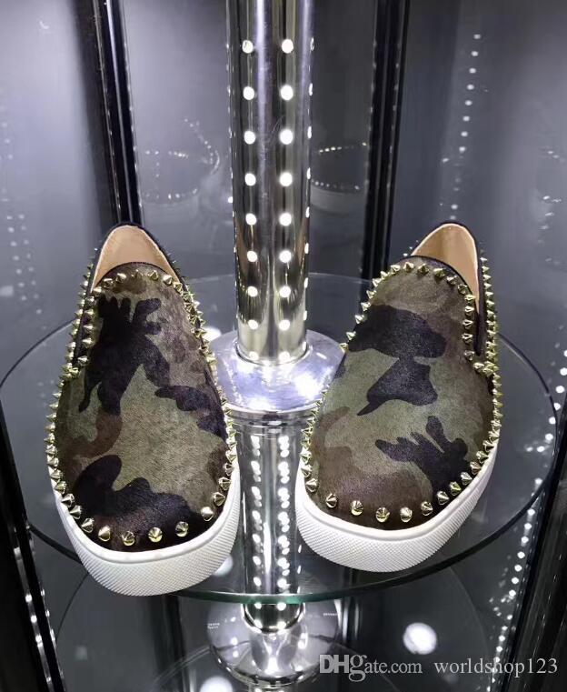

Fashion Design Red Bottom Dress Loafers Shoes Men's Flats Oxfords Horse hair Army Green Hair Camo Suede Sneakers Couple Leisure Orlato shoe, Black