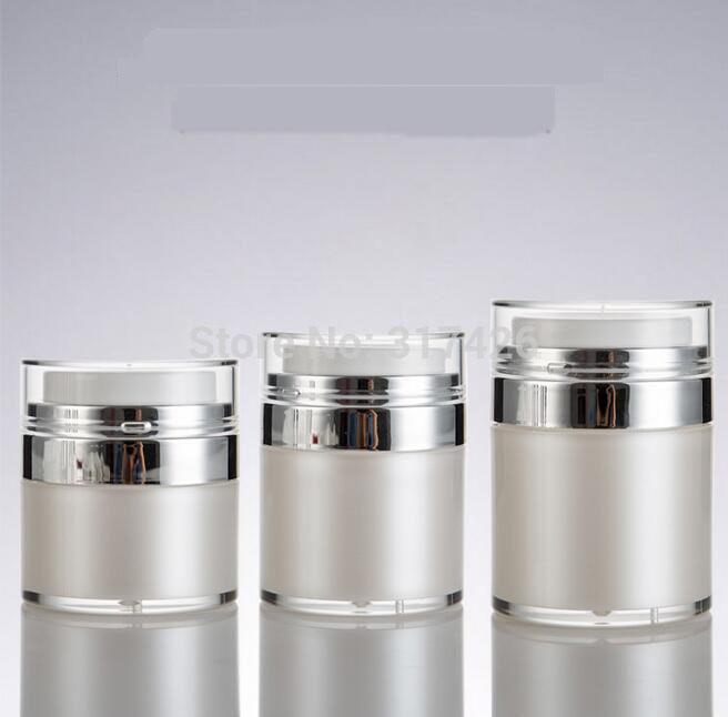 

15g pearl white/gold airless cream jar with silver collar ,transparent lid ,airless emulsion bottle ,airless lotion bottle