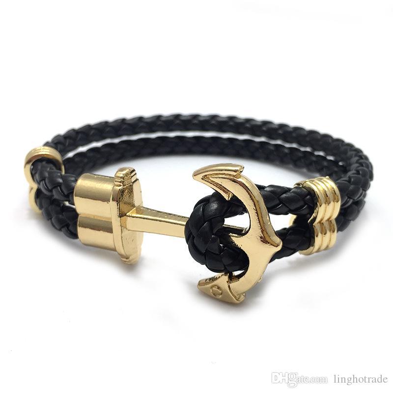 

Fashion Jewelry men women weave leather bracelets designer Bracelets Women men luxury Charm silver anchor Bracelets Magnet Man bangles 12, Golden;silver