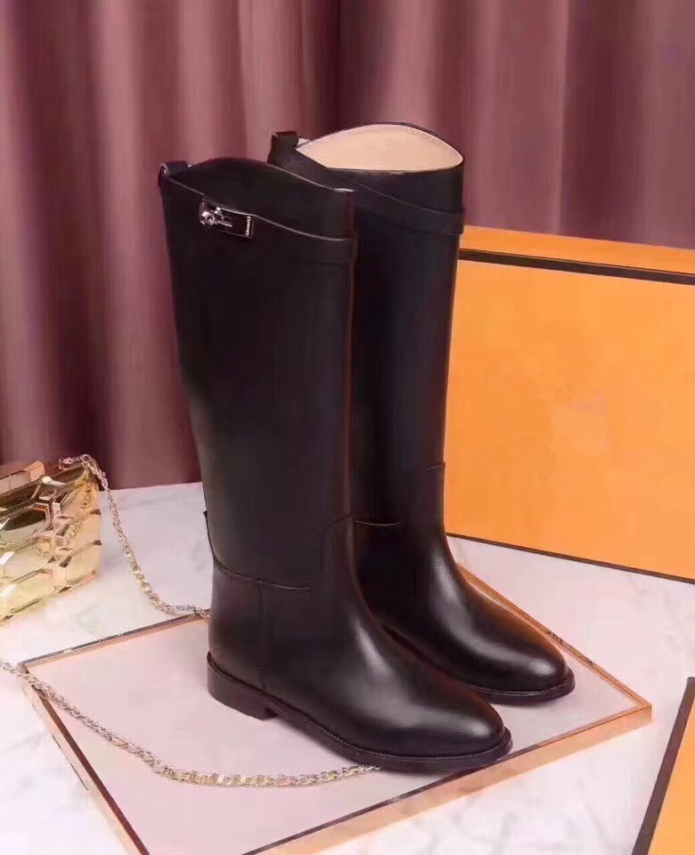 

Kelly Buckles Women Genuine Leather Knee High Boots Black Gray Brown Ladies Martin Boots Flats Heels Female Knight Boots Sapatos Mujers