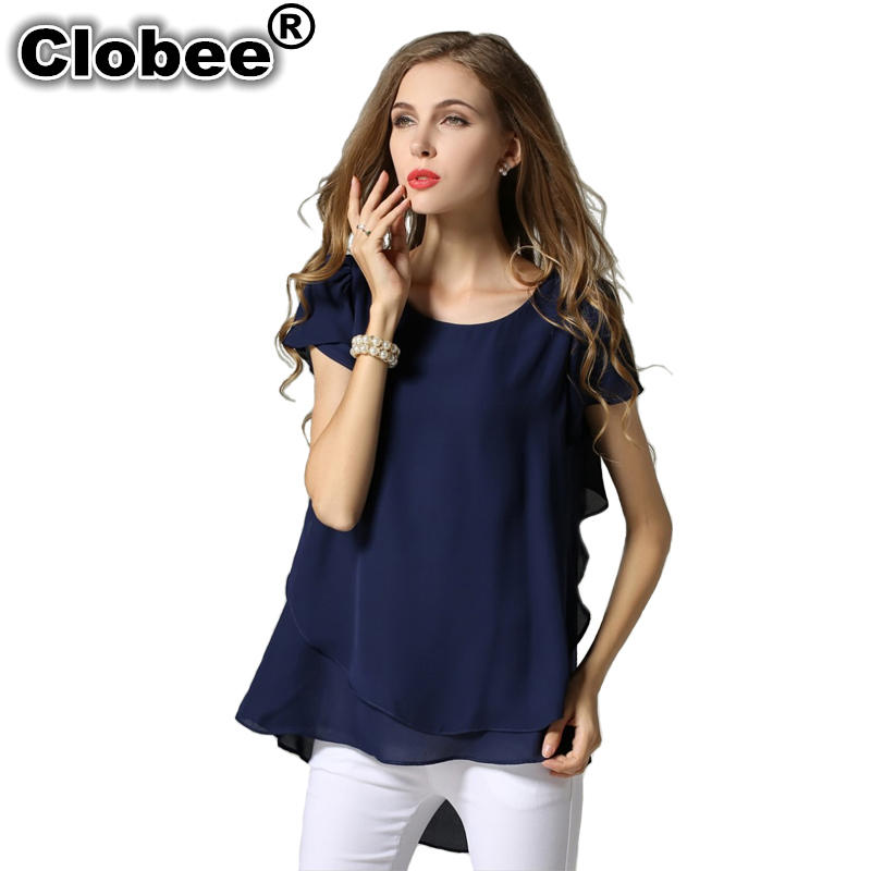 

Large 3XL 4XL 5XL Plus Size chiffon blouse 2020 Summer short sleeve shirts Yellow Navy White Black women tops camisa feminina