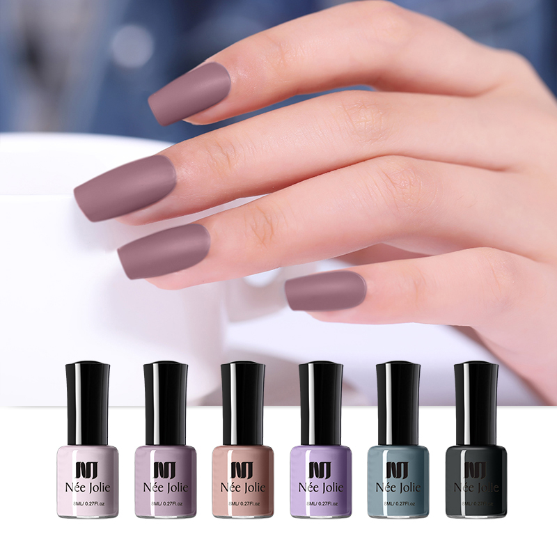 

NEE JOLIE 8ml Matting Nail Polish Pink Black Purple Pure Colors Nail Art Varnish Manicure Lacquer DIY Accessory, White