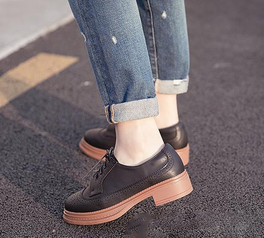 

Hot Sale- Carved Platform Lace Up Oxford Shoes College Wind Brown Black Size 35 To 39