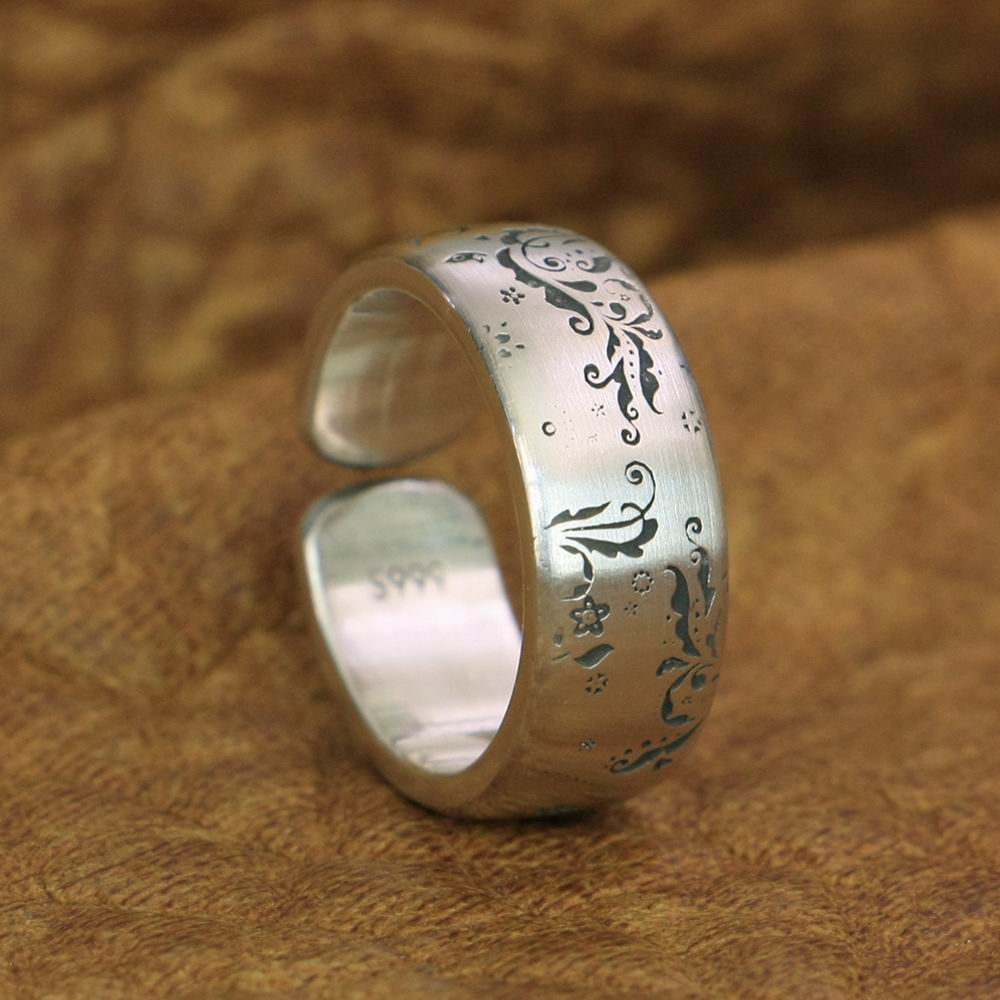 

999 Pure Silver Flower Ring Width 8mm Open Size Lovers Fashion Ring9Y027